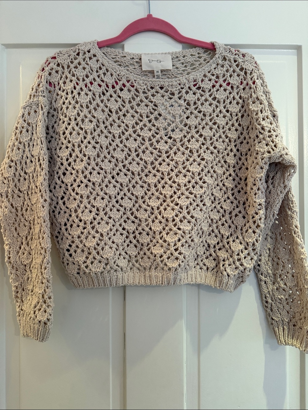 Jessica Simpson Cream Open-Knit Crewneck Sweater